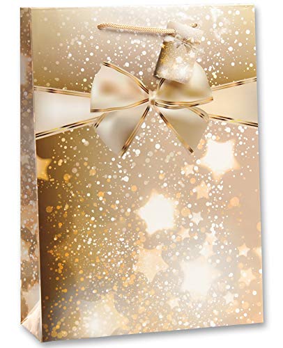 Bambelaa! 12 Stück Geschenktüten Weihnachten Geschenktaschen Groß Papiertüten Weihnachtstüten 157 g Papier Gold Glänzend (Ca. 25x8,5x34,5 cm) von Bambelaa!