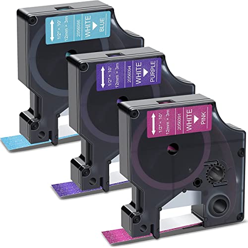 Bamberg 3Er-Pack für Etikettenband WeißEr Druck auf Blau/Rosa/Lila Glitzer 12 Mm für Label Maker, Label Manager 160 280 von Bamberg