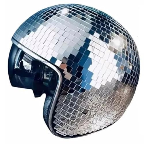 Bamberg Diskokugel-Helm, Glitzerspiegel, Glas, Punk-Kostümhut mit Einziehbarem Visier, Discokugel-Hut für Bar-DJ-Club-Zubehör von Bamberg