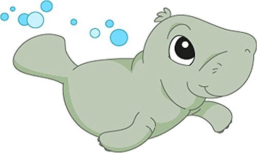 Bambinella® Bügelbild Aufbügler - gedruckte Velour/Flock Applikation zum selbst Aufbügeln - Motiv: Baby Seekuh Manatee von Bambinella