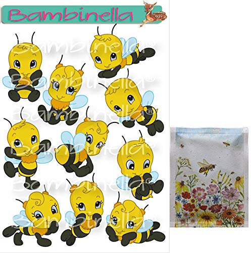 Bambinella® Stickerparade – Bienen mit Samen - 10 Sticker aus PVC-Folie nur für glatte Oberflächen. von Bambinella