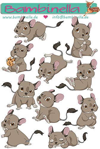 Bambinella® Stickerparade - Motiv: Degu - 10 Sticker aus PVC-Folie nur für glatte Oberflächen auf einer Fläche von 21cm x 29cm.In Schnitt sind die Motive ca. 8cm groß. von Bambinella