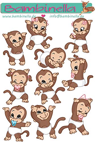 Bambinella Stickerparade – AFFE in Pampers - 10 Sticker aus PVC-Folie nur für Glatte Oberflächen. von Bambinella