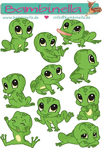 Bambinella Stickerparade – Frosch - 10 Sticker aus PVC-Folie nur für Glatte Oberflächen. von Bambinella