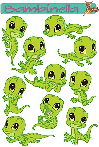 Bambinella Stickerparade – Gecko - 10 Sticker aus PVC-Folie nur für Glatte Oberflächen. von Bambinella