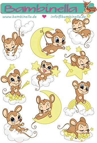 Bambinella Stickerparade – Maus über den Wolken - 10 Sticker aus PVC-Folie nur für Glatte Oberflächen. von Bambinella