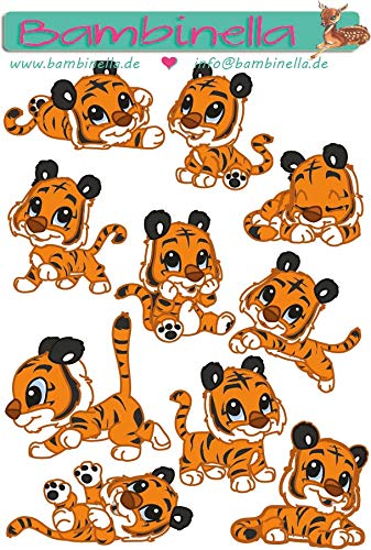 Bambinella Stickerparade – Tiger - 10 Sticker aus PVC-Folie nur für Glatte Oberflächen. von Bambinella