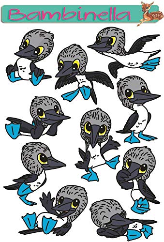 Bambinella Stickerparade – Vogel Blaufußtölpel - 10 Sticker aus PVC-Folie nur für Glatte Oberflächen. von Bambinella