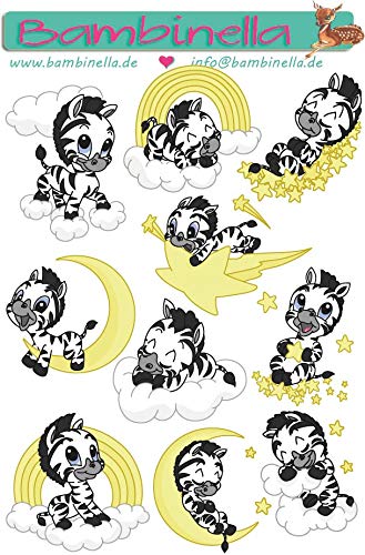 Bambinella Stickerparade – Zebra über den Wolken - 10 Sticker aus PVC-Folie nur für Glatte Oberflächen. von Bambinella