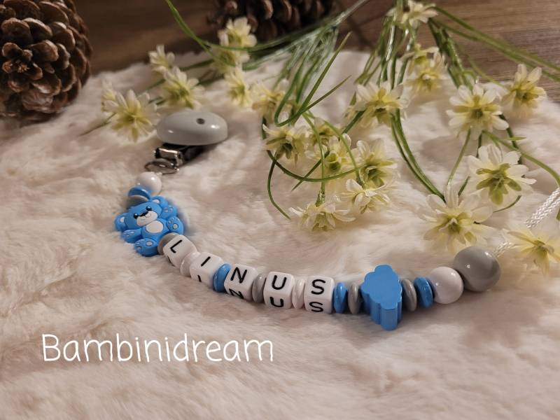 Schnullerkette Personalisiert Bärchen Mit Silikon Motivperle /Geburt Baby/Personalisiertegeschenke/Baby von Bambinidream