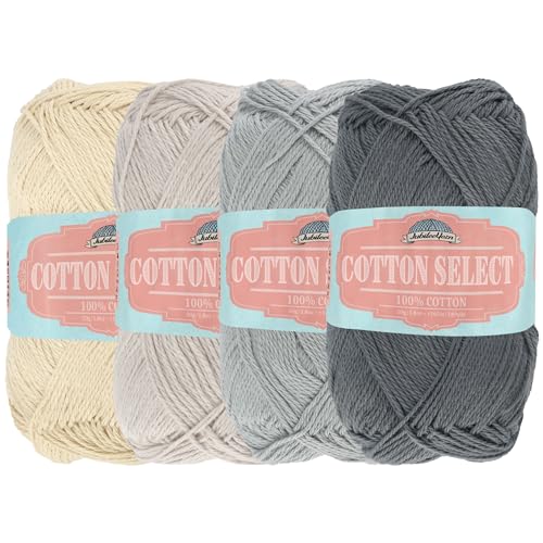 Cotton Select Sport Weight Garn, Farbpalette, 100% feine Baumwolle, Grautöne, 4 Knäuel von BambooMN