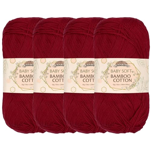 JubileeYarn Baby-Baumwollgarn, weich, 50 g/Knäuel, Merlot, 4 Knäuel von BambooMN