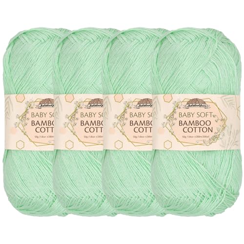 JubileeYarn Baby-Baumwollgarn, weich, 50 g/Knäuel, Mintgrün, 4 Knäuel von BambooMN