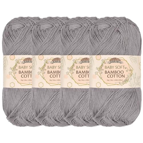 JubileeYarn Babyweiches Bambus-Baumwollgarn, 50 g/Knäuel, Rauchhimmel, 4 Knäuel von BambooMN