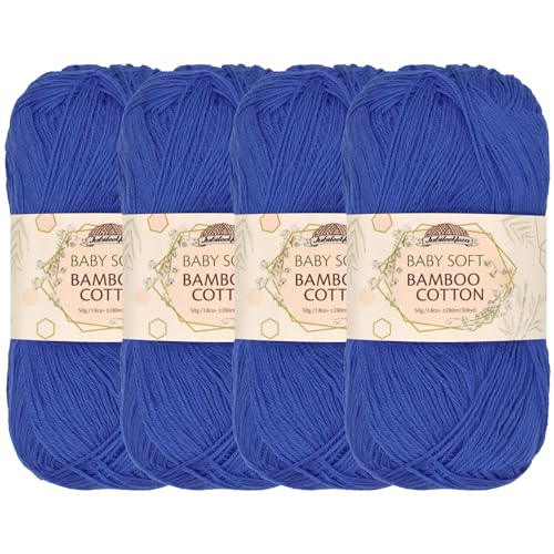 JubileeYarn Baby-Baumwollgarn, weiches Bambus-Garn, 50 g/Knäuel, Dynastyblau, 4 Knäuel von BambooMN