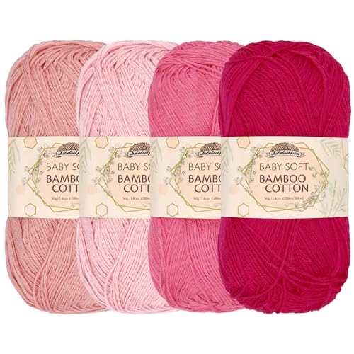 JubileeYarn Baby-Baumwollgarn, weiches Bambus-Garn, 50 g/Knäuel, Rosa, 4 Knäuel von BambooMN