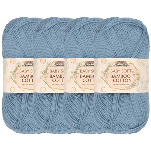 JubileeYarn Baby-Baumwollgarn, weiches Bambus-Garn, 50 g/Knäuel, verblasstes Gletscherblau, 4 Knäuel von BambooMN