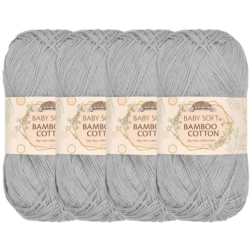 JubileeYarn Baby Soft Bambus Baumwollgarn, 50 g/Knäuel, Wolkgrau, 4 Knäuel von BambooMN