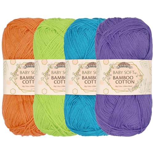 JubileeYarn Baby Soft Bambus-Baumwollgarn – 50 g/Knäuel – Schattierungen von tropischen Farben – 4 Knäuel von BambooMN