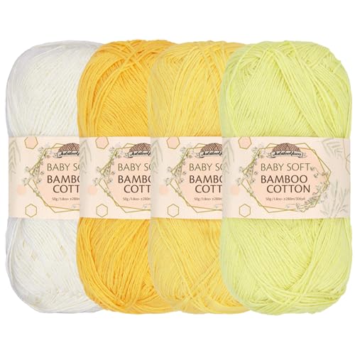 JubileeYarn Baby Weiches Bambus-Baumwollgarn – 50 g/Knäuel – Gelbtöne – 4 Knäuel von BambooMN