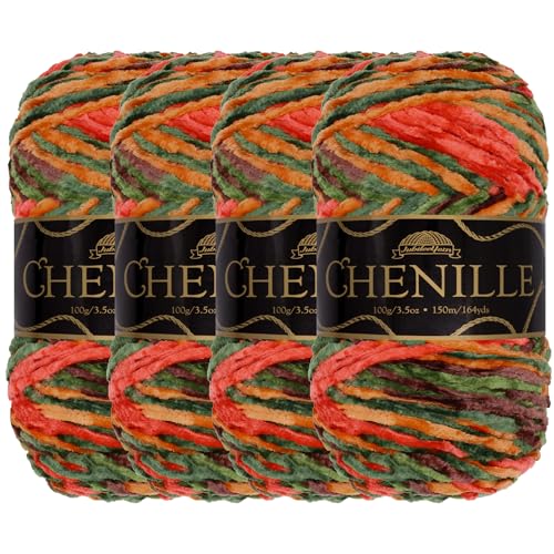 JubileeYarn Chenille-Garn, Kammgarn, 100 g/Knäuel, Valhalla, 4 Knäuel von BambooMN