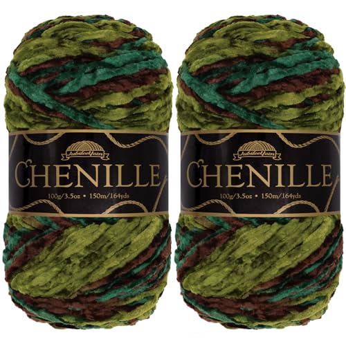 JubileeYarn Chenille-Garn, Kammgarn, Polyester, 100 g/Knäuel, Camelot, 2 Knäuel von BambooMN