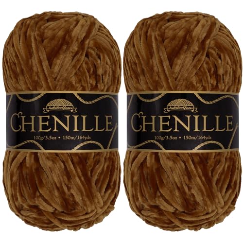 JubileeYarn Chenille-Garn, Kammgewicht, 100 g/Knäuel, 2 Knäuel, 102 Espresso) von BambooMN