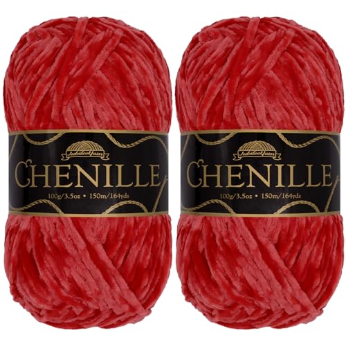 JubileeYarn Chenille-Garn, Kammgewicht, 100 g/Knäuel, 2 Knäuel, 109 Rouge von BambooMN