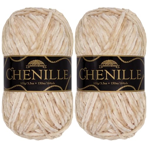 JubileeYarn Chenille-Garn, Kammgewicht, 100 g/Knäuel, 2 Knäuel, 117 Marzipan von BambooMN