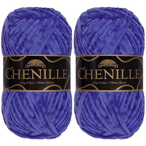 JubileeYarn Chenille-Garn, Kammgewicht, 100 g/Knäuel, 2 Knäuel, 119 ägyptisches Blau von BambooMN