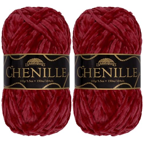 JubileeYarn Chenille-Garn, Kammgewicht, 100 g/Knäuel, 2 Knäuel, 122 Granat von BambooMN