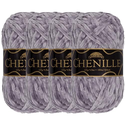 JubileeYarn Chenille-Garn, Kammgewicht, 100 g/Knäuel, 4 Knäuel, 104 Immergrün von BambooMN