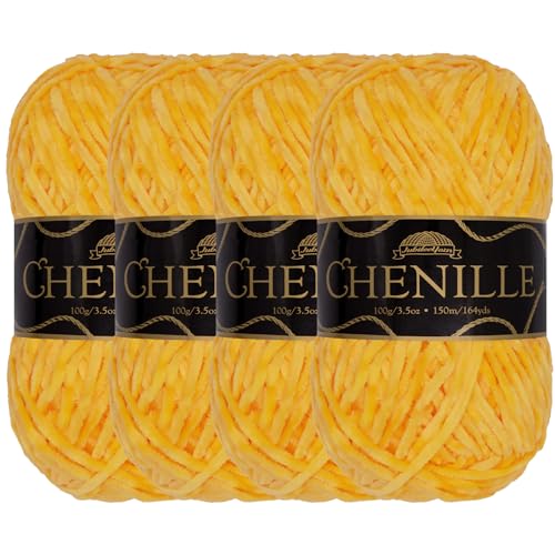 JubileeYarn Chenille-Garn, Kammgewicht, 100 g/Knäuel, 4 Knäuel, 110 Topas von BambooMN