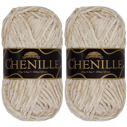 JubileeYarn Chenille-Garn, Kammgewicht, 100 g/Knäuel, 2 Knäuel, 101 Opal von BambooMN