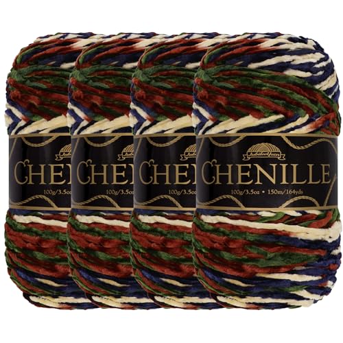 JubileeYarn Chenille-Garn, Kammgewicht, 100 g/Knäuel, Shangri-La, 4 Knäuel von BambooMN