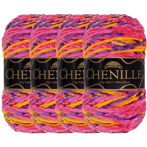 JubileeYarn Chenille-Garn, Kammgewicht, 100 g/Knäuel, Agartha, 4 Knäuel von BambooMN