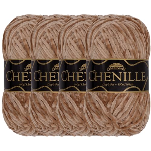 JubileeYarn Chenille-Garn – Kammgewicht – 100 g/Knäuel – Cannoli – 4 Knäuel von BambooMN