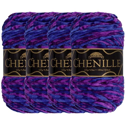 JubileeYarn Chenille-Garn – Kammgewicht – 100 g/Knäuel – Elysium – 4 Knäuel von BambooMN