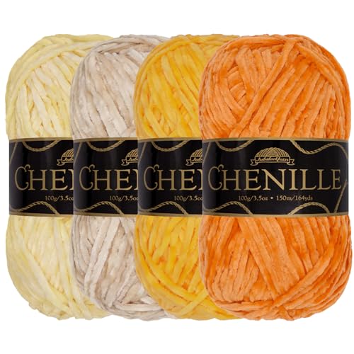 JubileeYarn Chenille-Garn – Kammgewicht – 100 g/Knäuel – Gelbtöne – 4 Knäuel von BambooMN