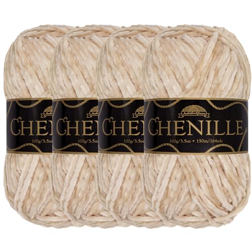 JubileeYarn Chenille-Garn – Kammgewicht – 100 g/Knäuel – Marzipan – 4 Knäuel von BambooMN