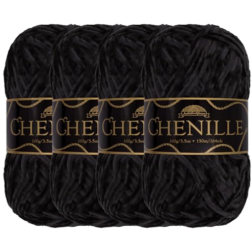 JubileeYarn Chenille-Garn – Kammgewicht – 100 g/Knäuel – Obsidian – 4 Knäuel von BambooMN