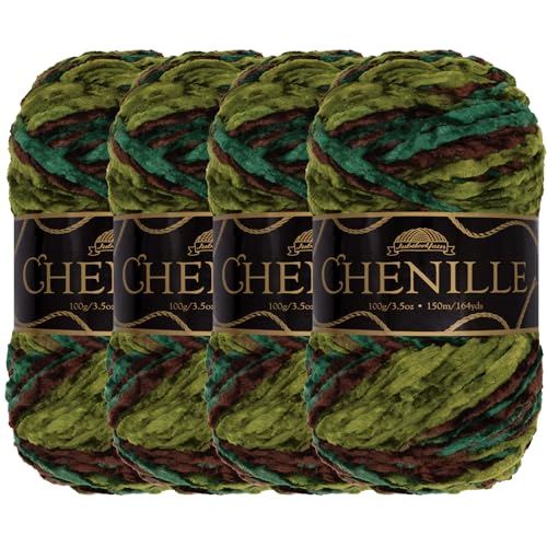 JubileeYarn Chenille-Garn – Kammpolyester – 100 g/Knäuel – Camelot – 4 Knäuel von BambooMN