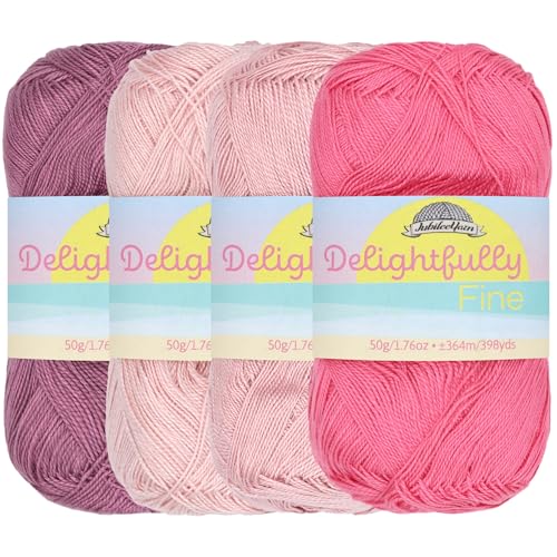 JubileeYarn Delightfully Fine Garn – Spitzengewicht Bambus – 50 g/Knäuel – Pinktöne – 4 Knäuel von BambooMN