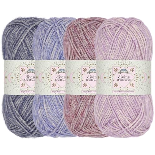 JubileeYarn Divine Treasures Garn, 50 g/Knäuel, feine Baumwoll-Acryl-Mischung, Violetttöne, 4 Knäuel von BambooMN