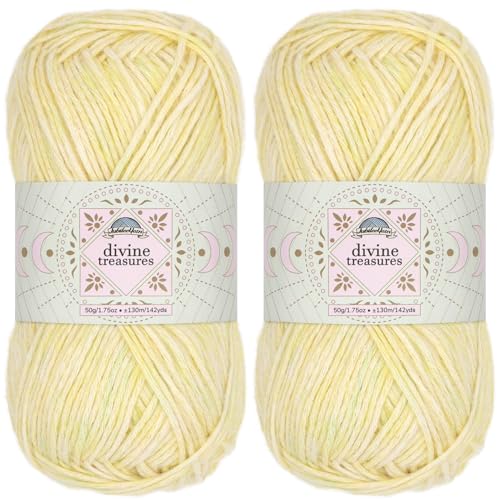 JubileeYarn Divine Treasures Garn, feine Baumwoll-Acryl-Mischung, 50 g/Knäuel, Edelstein von Kukulkan, Meliertes Pastellgelb, Häkeln und Stricken, 2 Knäuel von BambooMN