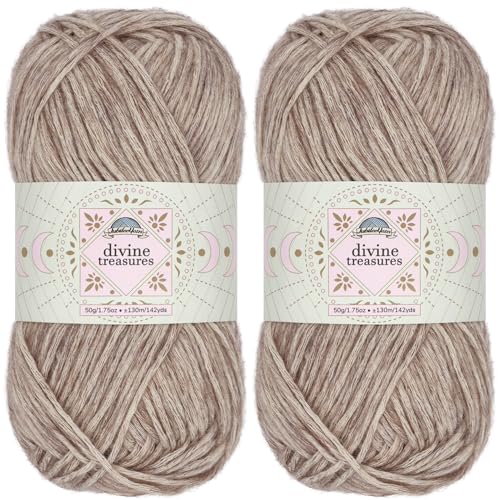 JubileeYarn Divine Treasures Garn, feine Baumwoll-Acryl-Mischung, 50 g/Knäuel, Houyi-Schleife, meliertes Hellbraun, Häkeln und Stricken, 2 Knäuel von BambooMN