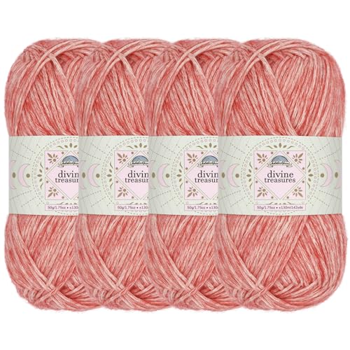 JubileeYarn Divine Treasures Garn, feine Baumwoll-Acryl-Mischung, 50 g/Knäuel, Manna-Maschine, meliertes verblasstes Rot, Häkeln und Stricken, 4 Knäuel von BambooMN