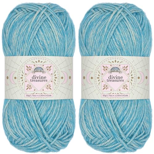 JubileeYarn Divine Treasures Garn, feine Baumwoll-Acryl-Mischung, 50 g/Knäuel, ungesprochenes Wasser, meliertes Hellmeerblau, Häkeln und Stricken, 2 Knäuel von BambooMN