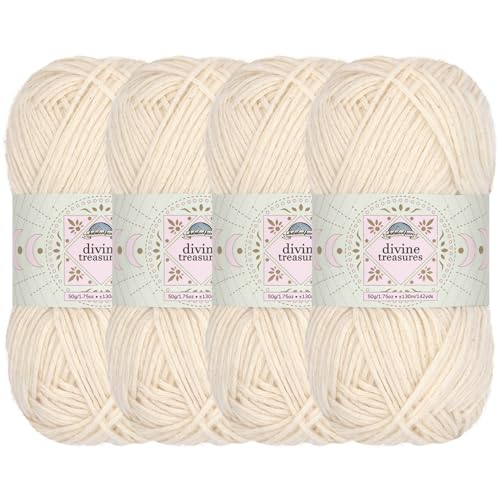 JubileeYarn Divine Treasures Garn – feine Baumwoll-Acryl-Mischung – 50 g/Knäuel – Baba Yaga's Mörser und Stößel – cremefarben – Häkeln und Stricken – 4 Knäuel von BambooMN