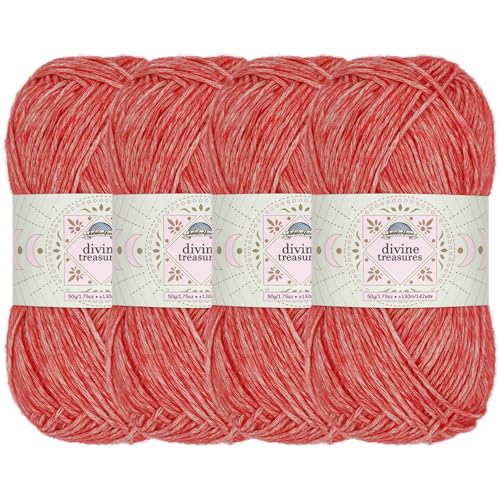 JubileeYarn Divine Treasures Garn – feine Baumwoll-Acryl-Mischung – 50 g/Knäuel – Stein der Weisen – Jaspisrot meliert – Häkeln und Stricken – 4 Knäuel von BambooMN